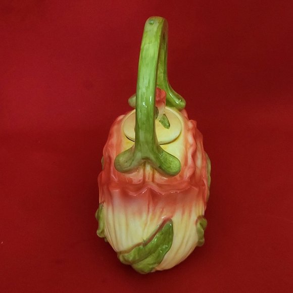 Ceramic Pink Flower and Leaves Tea Pot with Lid - Picture 3 of 13